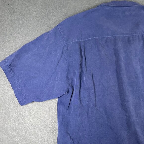 Tommy Bahama Mens XL Navy Blue Silk Short Sleeve Button Up Split Hem Shirt - Picture 10 of 10